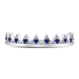 10kt White Gold Womens Round Blue Sapphire Chevron Stackable Band Ring 1/10 Cttw