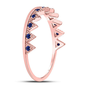 10kt Rose Gold Womens Round Blue Sapphire Chevron Stackable Band Ring 1/10 Cttw