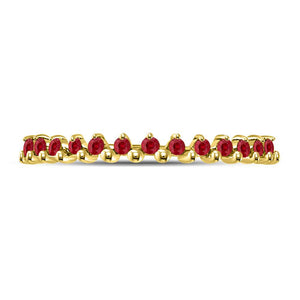 10kt Yellow Gold Womens Round Ruby Single Row Stackable Ring 1/8 Cttw