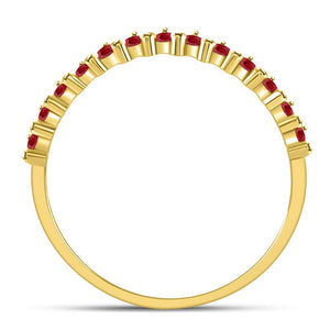 10kt Yellow Gold Womens Round Ruby Single Row Stackable Ring 1/8 Cttw