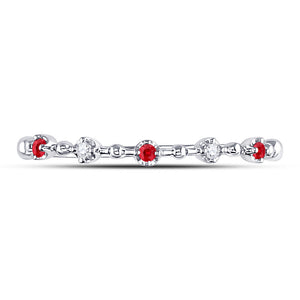 10kt White Gold Womens Round Ruby Diamond Beaded Stackable Band Ring 1/20 Cttw