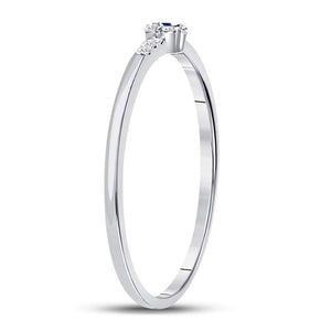 10kt White Gold Womens Round Blue Sapphire Diamond Stackable Band Ring 1/12 Cttw