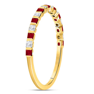 10kt Yellow Gold Womens Princess Ruby Diamond Alternating Stackable Band Ring 3/8 Cttw