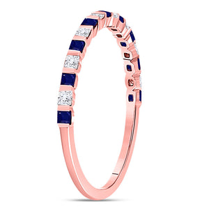 10kt Rose Gold Womens Princess Blue Sapphire Diamond Stackable Band Ring 3/8 Cttw