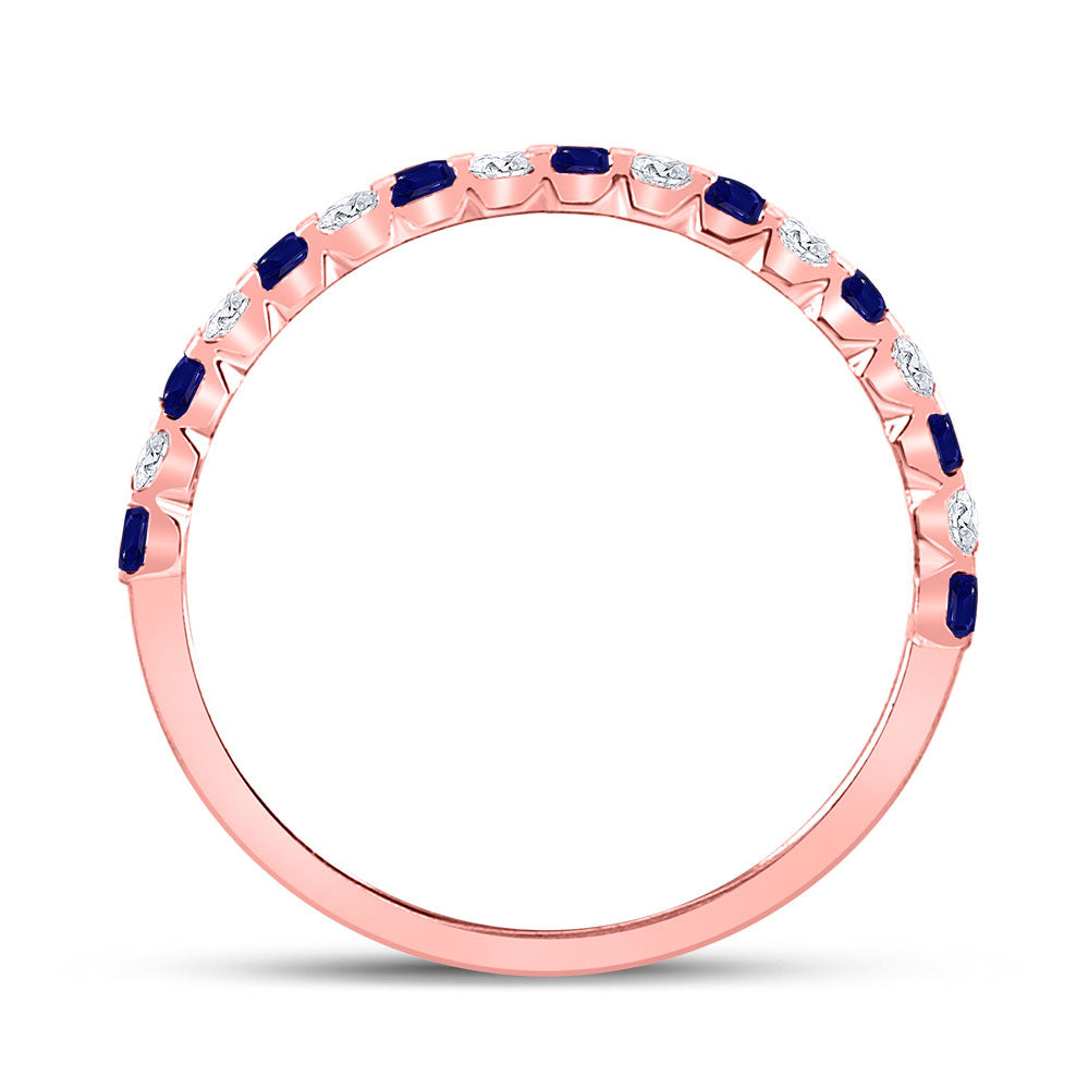 10kt Rose Gold Womens Princess Blue Sapphire Diamond Stackable Band Ring 3/8 Cttw