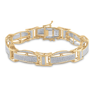 10kt Yellow Gold Mens Round Diamond Link Bracelet 2-1/4 Cttw