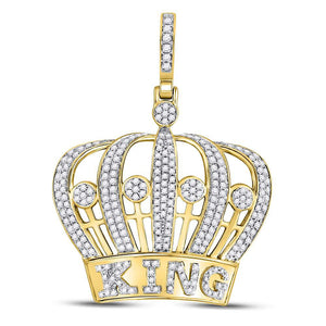 10kt Yellow Gold Mens Round Diamond King Crown Charm Pendant 1 Cttw