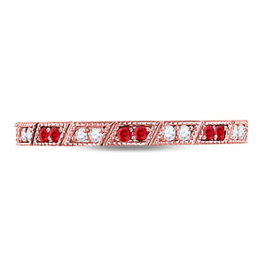 10kt Rose Gold Womens Round Ruby Diamond Milgrain Stackable Band Ring 1/4 Cttw