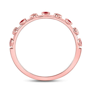 10kt Rose Gold Womens Round Ruby Dot Flower Stackable Band Ring 1/12 Cttw