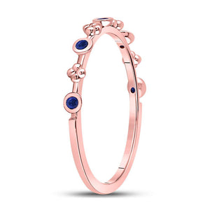 10kt Rose Gold Womens Round Blue Sapphire Dot Flower Stackable Band Ring 1/12 Cttw