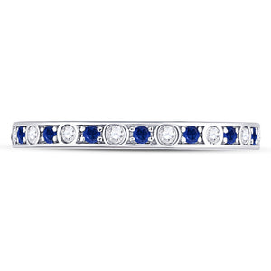10kt White Gold Womens Round Blue Sapphire Diamond Alternating Stackable Band Ring 1/4 Cttw