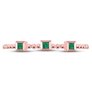 10kt Rose Gold Womens Princess Emerald Beaded 3-stone Stackable Band Ring .03 Cttw