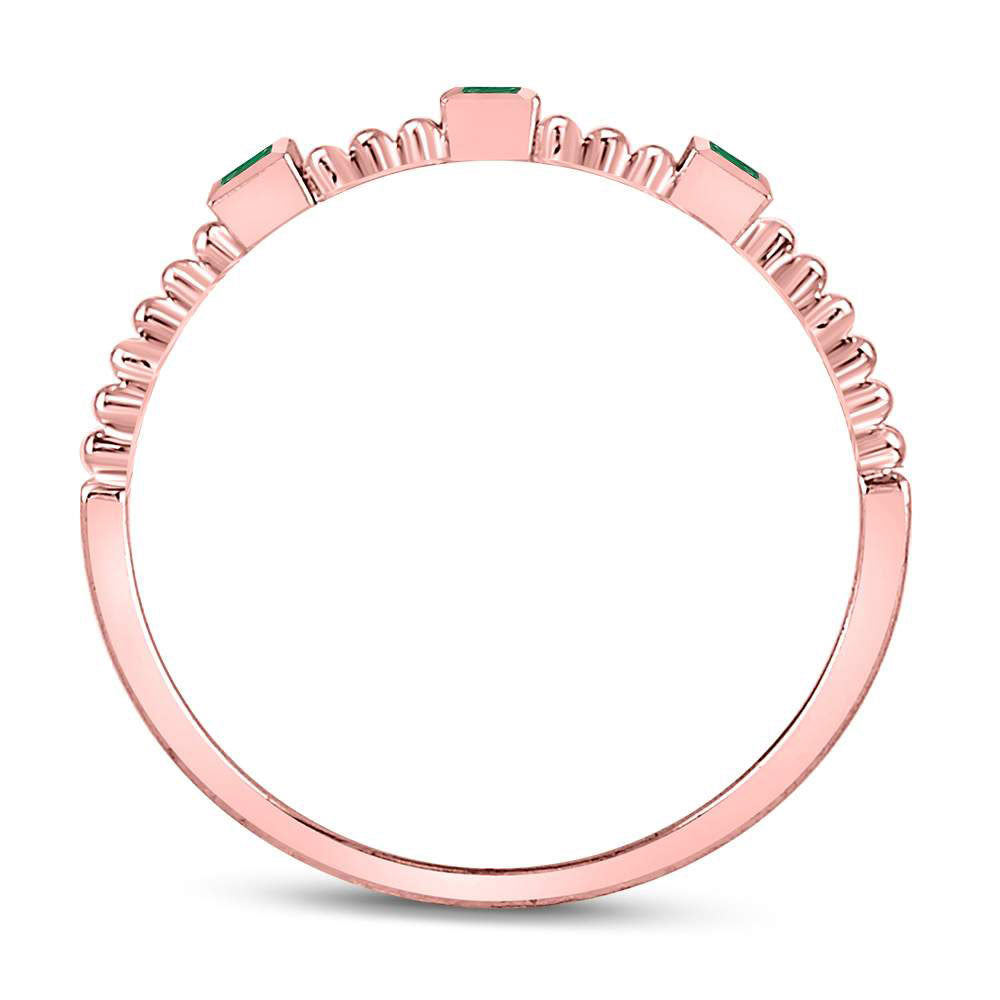 10kt Rose Gold Womens Princess Emerald Beaded 3-stone Stackable Band Ring .03 Cttw
