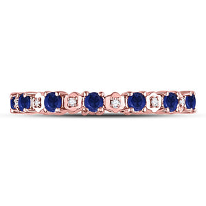 10kt Rose Gold Womens Round Blue Sapphire Diamond Eternity Band Ring 1 Cttw