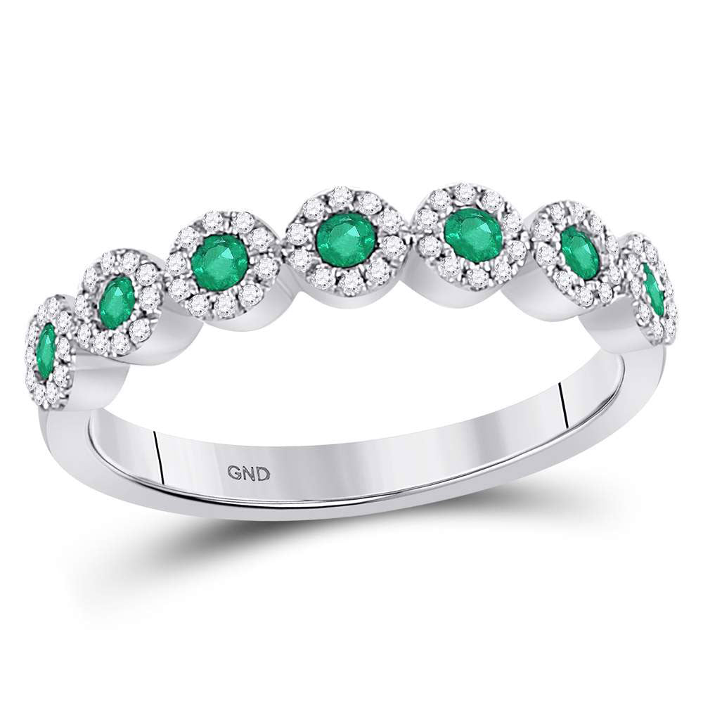 10kt White Gold Womens Round Emerald Circle Stackable Band Ring 1/2 Cttw