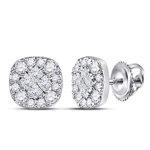 14kt White Gold Womens Princess Round Diamond Square Cluster Earrings 1/4 Cttw