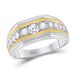 10kt Two-tone Gold Mens Round Diamond Flat Band Ring 1 Cttw