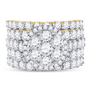 14kt Yellow Gold Round Diamond Cluster Bridal Wedding Ring Band Set 5 Cttw