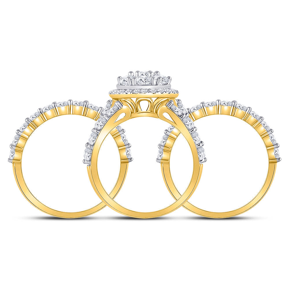 14kt Yellow Gold Round Diamond Cluster Bridal Wedding Ring Band Set 5 Cttw