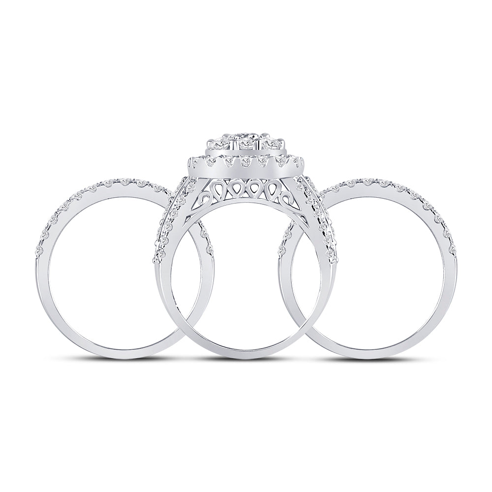 14kt White Gold Round Diamond Bridal Wedding Ring Band Set 3 Cttw