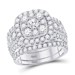 14kt White Gold Round Diamond Bridal Wedding Ring Band Set 3 Cttw