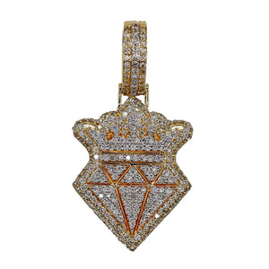 Diamond Crown Pendant - 10K Gold - Free Hollow Rope Chain