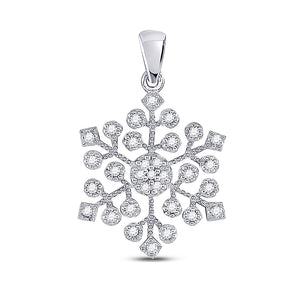 10kt White Gold Womens Round Diamond Snowflake Fashion Pendant 1/6 Cttw
