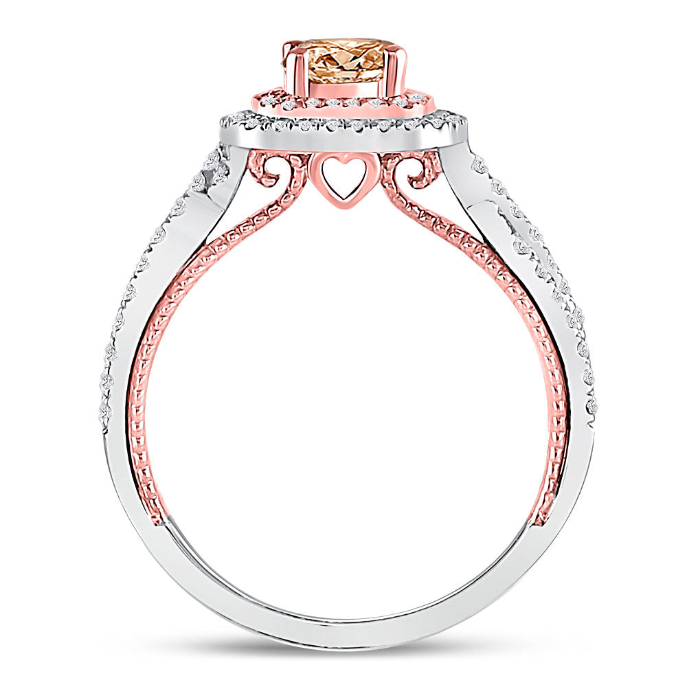 14kt Two-tone Gold Round Brown Diamond Solitaire Bridal Wedding Engagement Ring 1 Cttw