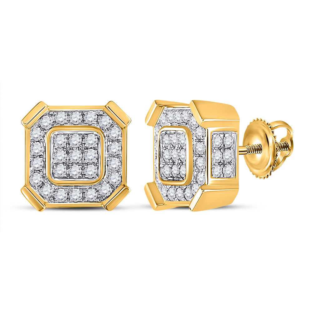 10kt Yellow Gold Mens Round Diamond Square Earrings 1 Cttw