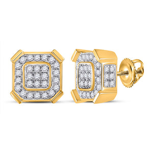 14kt Yellow Gold Mens Round Diamond Square Earrings 1 Cttw