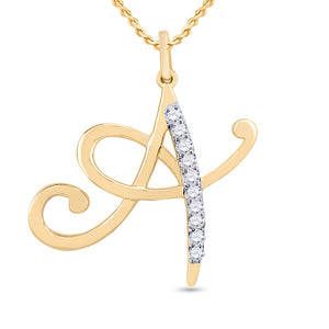 10kt Yellow Gold Womens Round Diamond A Letter Pendant 1/8 Cttw