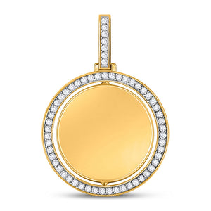 10kt Yellow Gold Mens Round Diamond Picture Memory Charm Pendant 1-3/8 Cttw