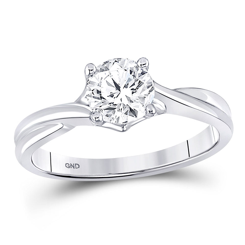 14kt White Gold Womens Round Diamond Solitaire Bridal Wedding Engagement Ring 1/2 Cttw
