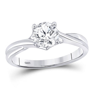 14kt White Gold Womens Round Diamond Solitaire Bridal Wedding Engagement Ring 1/2 Cttw