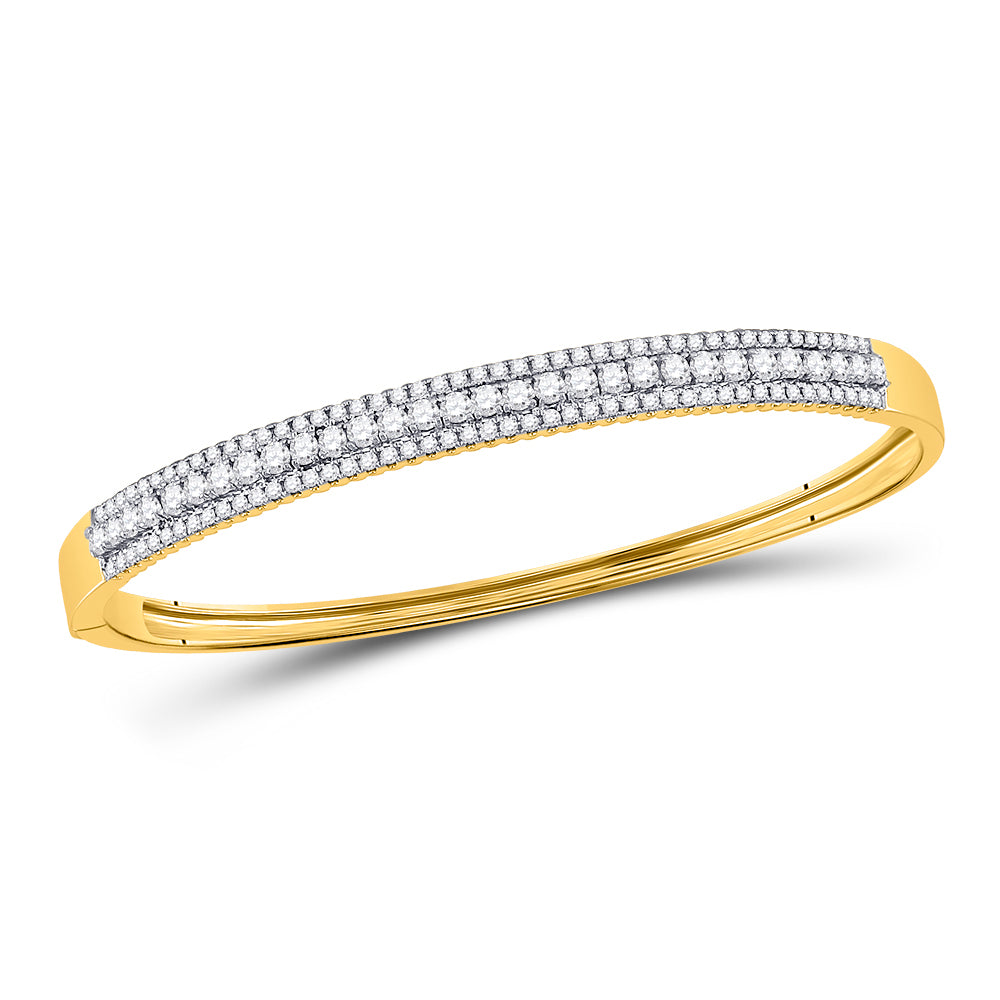 14kt Yellow Gold Womens Round Diamond Bangle Bracelet 1-7/8 Cttw