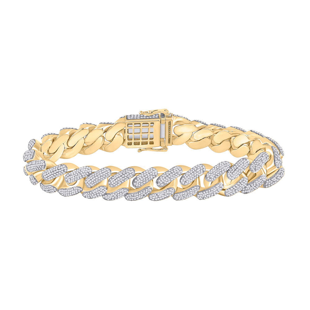 10kt Yellow Gold Mens Round Diamond Cuban Fashion Bracelet 9 Cttw