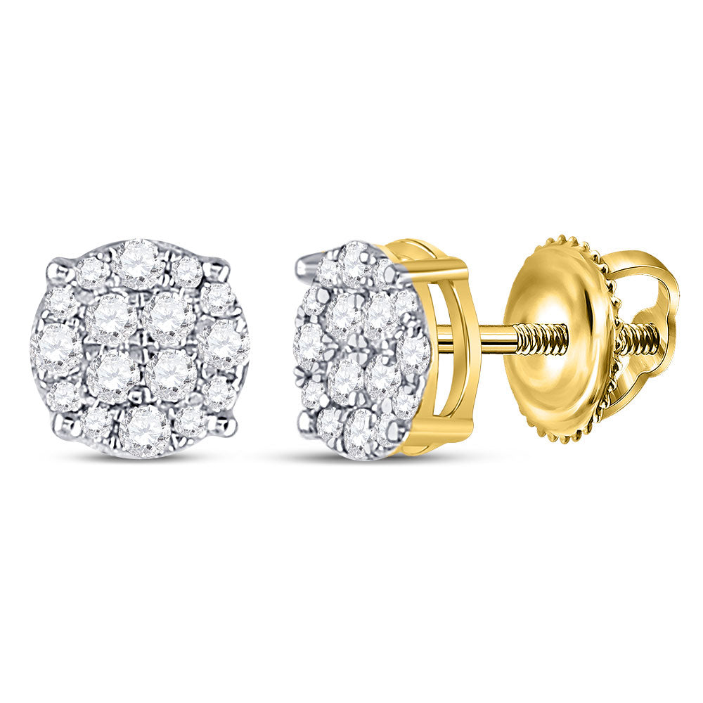 10kt Yellow Gold Mens Round Diamond Cluster Earrings 1/4 Cttw
