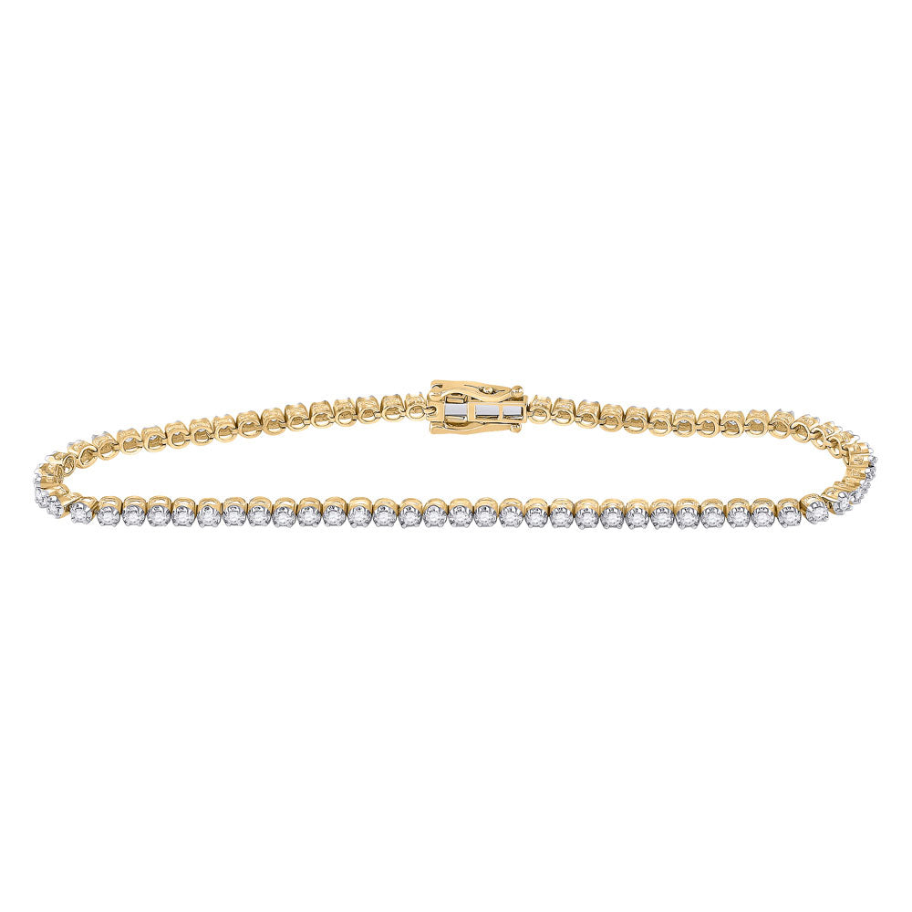 10kt Yellow Gold Womens Round Diamond Tennis Bracelet 2 Cttw