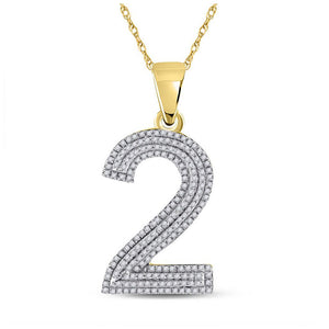 10kt Yellow Gold Mens Round Diamond Number 2 Charm Pendant 5/8 Cttw
