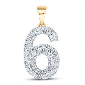 10kt Yellow Gold Mens Round Diamond Number 6 Charm Pendant 5/8 Cttw