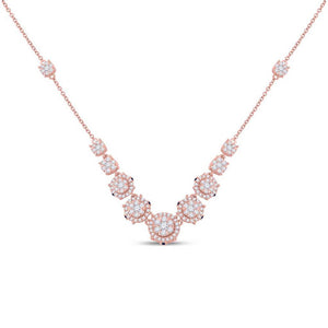 14kt Rose Gold Womens Round Diamond Cluster Cocktail Necklace 2-1/4 Cttw