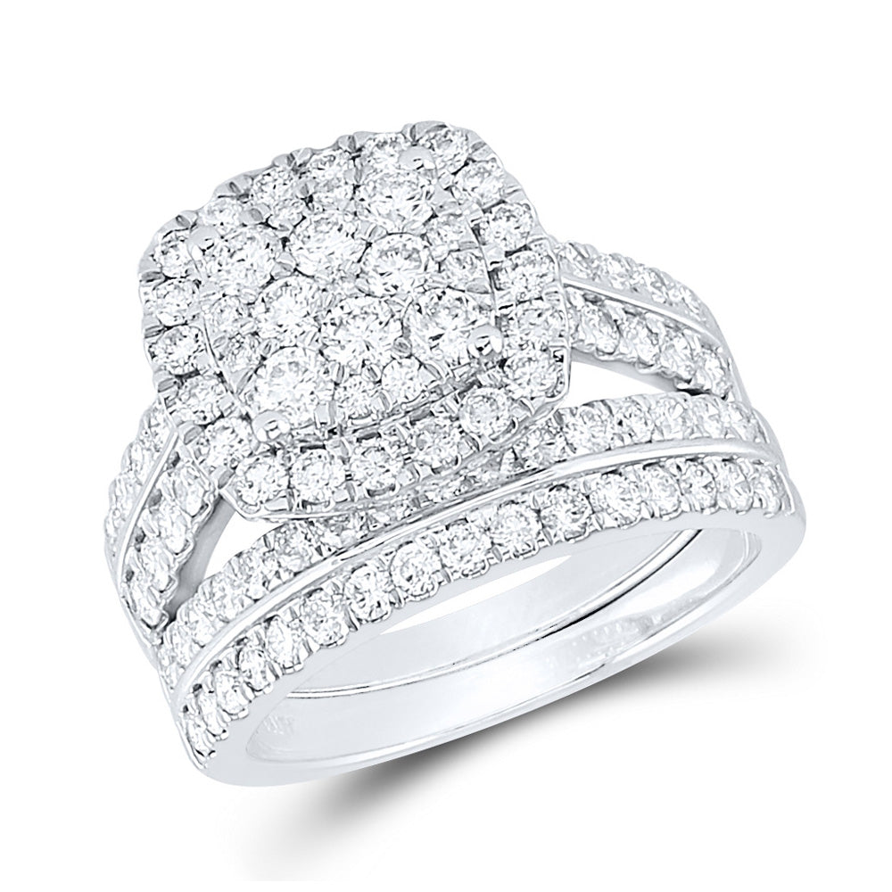 14kt White Gold Round Diamond Bridal Wedding Ring Band Set 2 Cttw