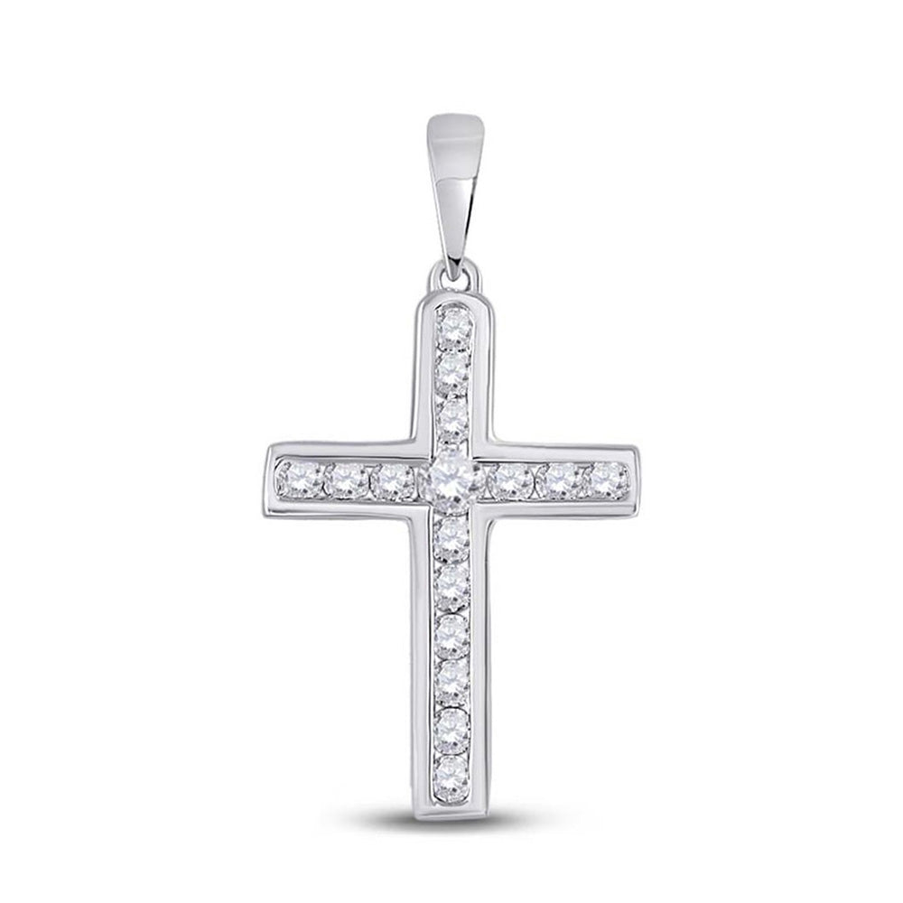 10kt White Gold Womens Round Diamond Cross Pendant 1/3 Cttw