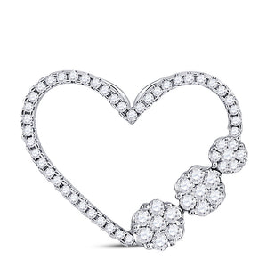 10kt White Gold Womens Round Diamond Fashion Heart Pendant 3/8 Cttw