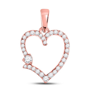 10kt Rose Gold Womens Round Diamond Outline Heart Pendant 3/8 Cttw