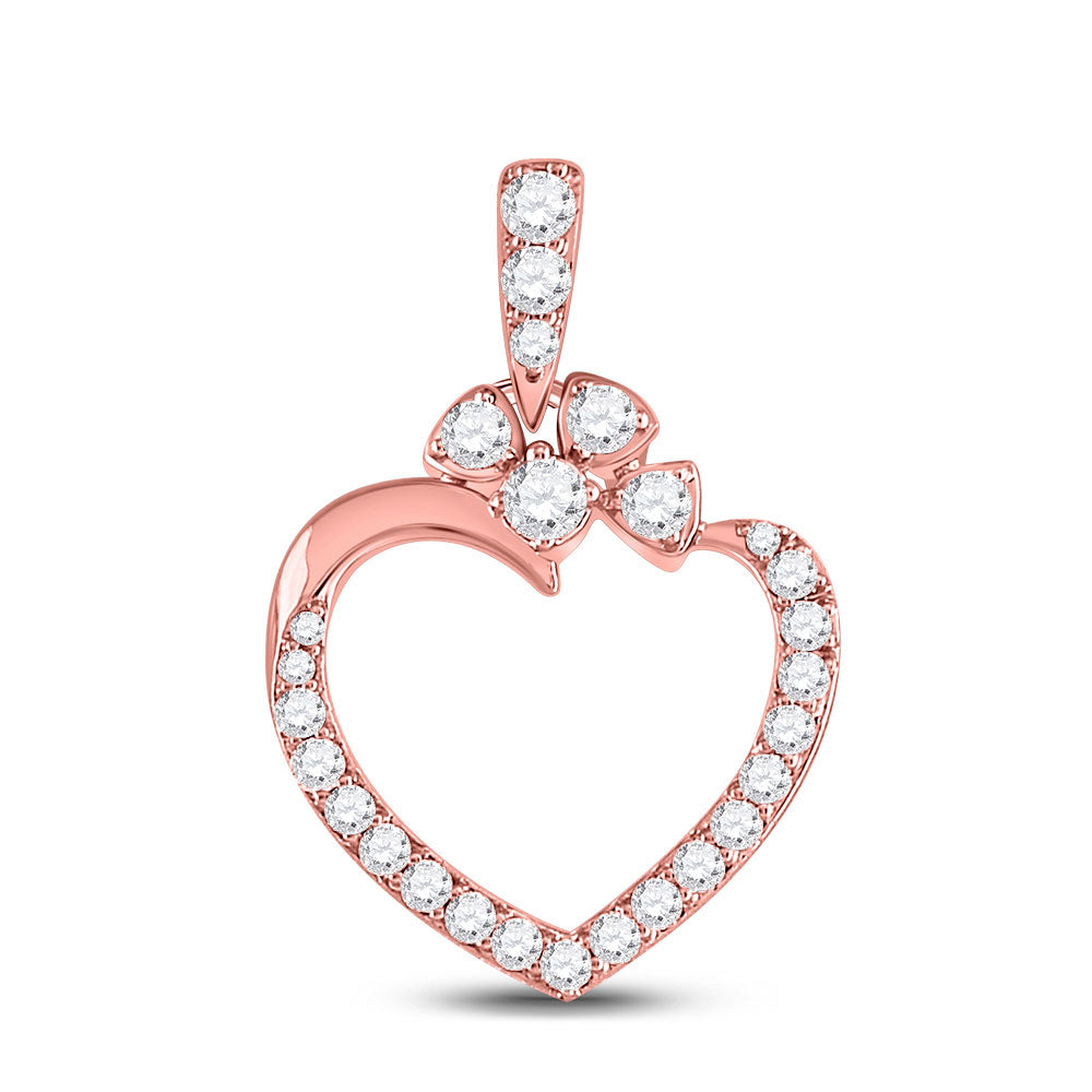 10kt Rose Gold Womens Round Diamond Outline Heart Pendant 1/3 Cttw