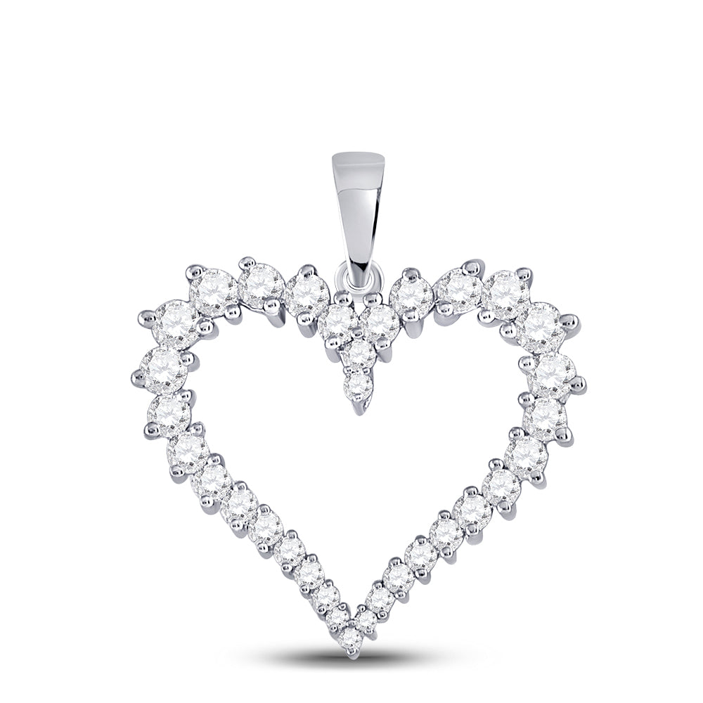 14kt White Gold Womens Round Diamond Outline Heart Pendant 3/4 Cttw