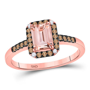 10kt Rose Gold Womens Emerald-cut Morganite Solitaire Ring 1-1/4 Cttw