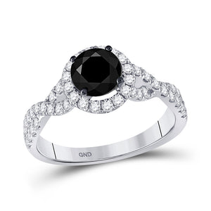 14kt White Gold Round Black Color Enhanced Diamond Solitaire Bridal Engagement Ring 2 Cttw