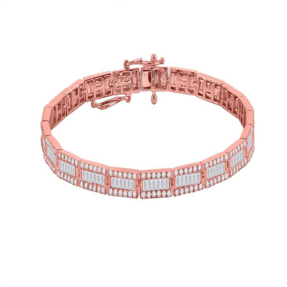 14kt Rose Gold Womens Baguette Diamond Link Bracelet 3-1/2 Cttw